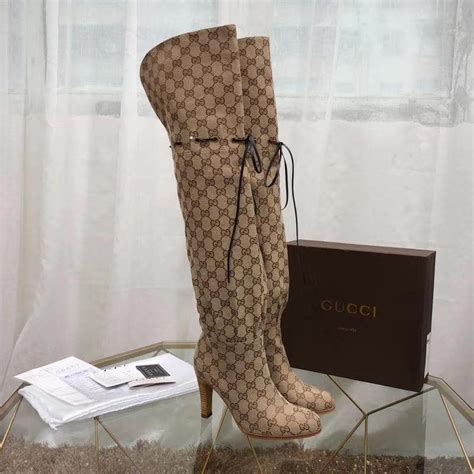 gucci boots white laces replica|gucci print thigh high boots.